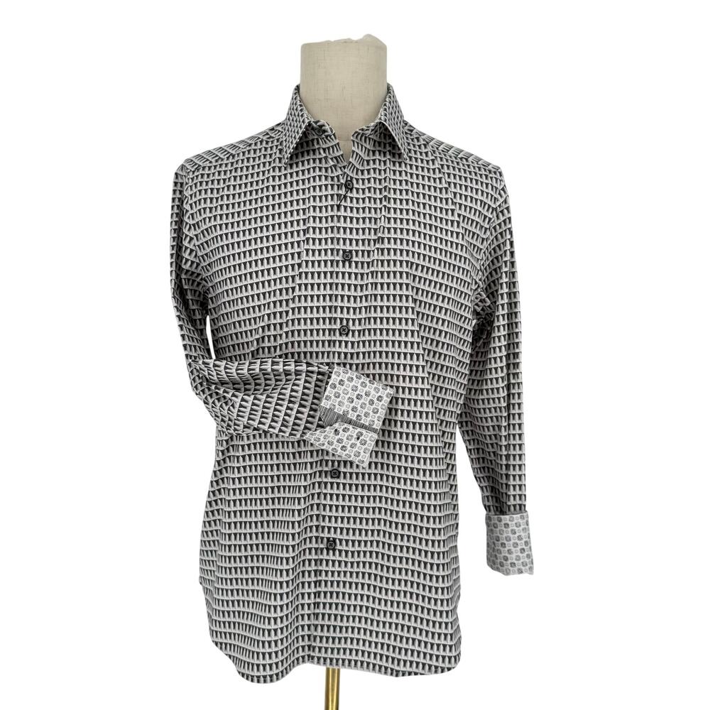 Robert Graham Woven Button Front Long Sleeve Shirt THE FRANCIS Geometric Grey  M